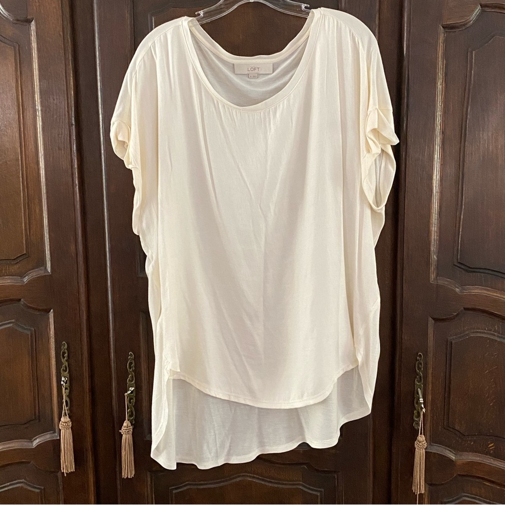 LOFT oversized ivory knit top hi low hem cuffed sleeve worn once XL